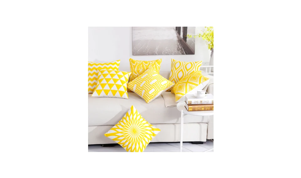 Толстый чехол для подушки в скандинавском стиле, желтый чехол для подушки с вышивкой и геометрическим рисунком 45 см* 45 см, чехол для подушки для дома и офиса, автомобильные подушки