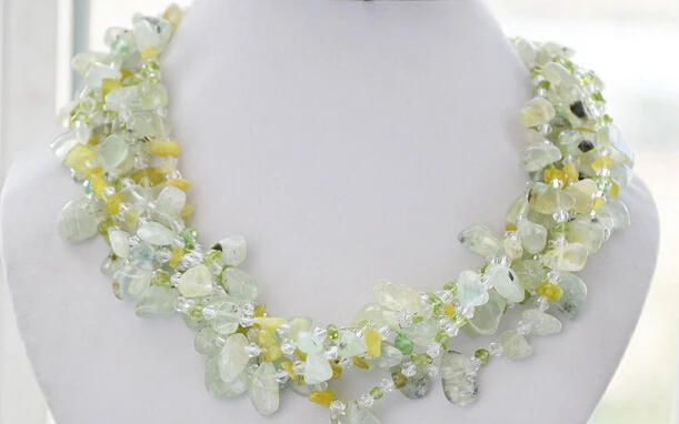 

huij 0033145 6strands green lemon white crystal detritus NECKLACE pendant