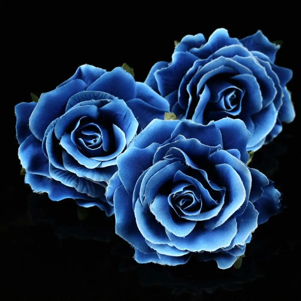 5PCS/lot Artificial Roses Flower Heads Bulk Velvet rose Wedding Royal Blue Rose Fake flowers Decoration High Quality