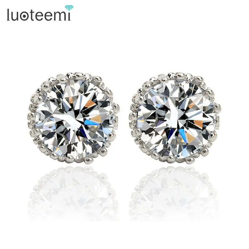LUOTEEMI Best Selling CZ Diamond Stud font b Earrings b font White Gold Plated Fashion Zircon