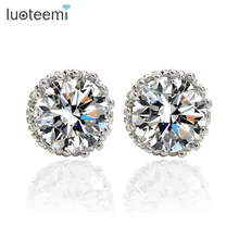 LUOTEEMI Best Selling CZ Diamond Stud Earrings White Gold Plated Fashion Zircon Earrings for Women Wholesale Brand Jewelry