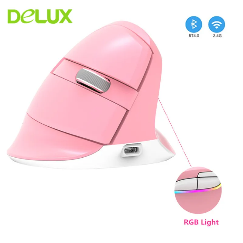 

Delux M618Mini Wireless Vertical Mouse BT/2.4G Dual Mode 4 Gear DPI RGB Mice Ergonomic Rechargeable Mute Mause for PC Laptop