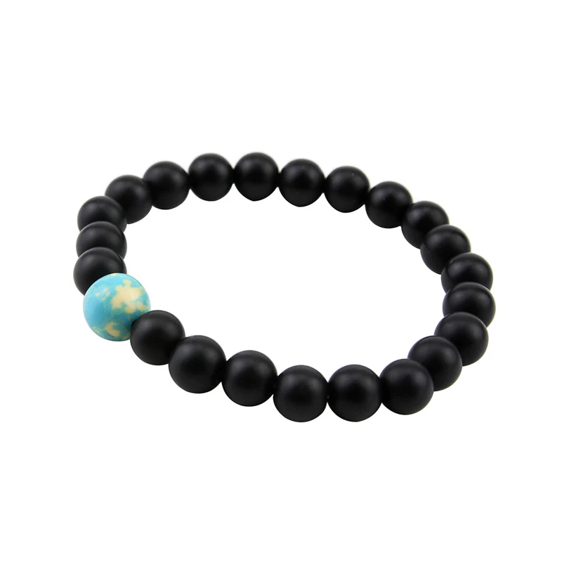 NIUYITID Globe Terrestre Nature Jewelry Men Bracelet Natural Stone Bracelet 8mm Bead Charm Braclet For Women Elastic (1)