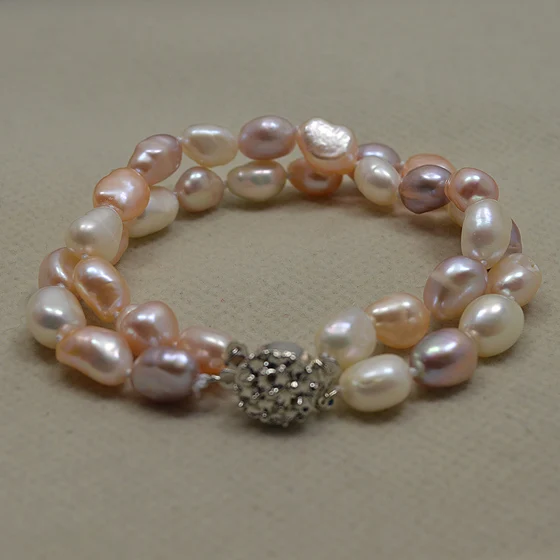 

Beautiful! 8inchs pearl Bracelet AA 8-9MM Off-Round Shaper Multicolor 100% Real Genuine Freshwater Pearl Bracelet
