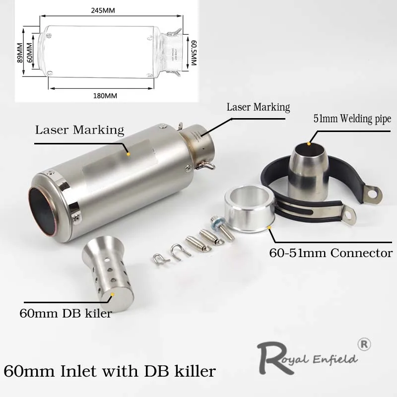 51 мм 60 мм лазерная маркировка универсальный глушитель выхлопной трубы мотоцикла подходит для большинства мотоциклов YAMAHA R25 R30 для Kawasaki Z750 Z800
