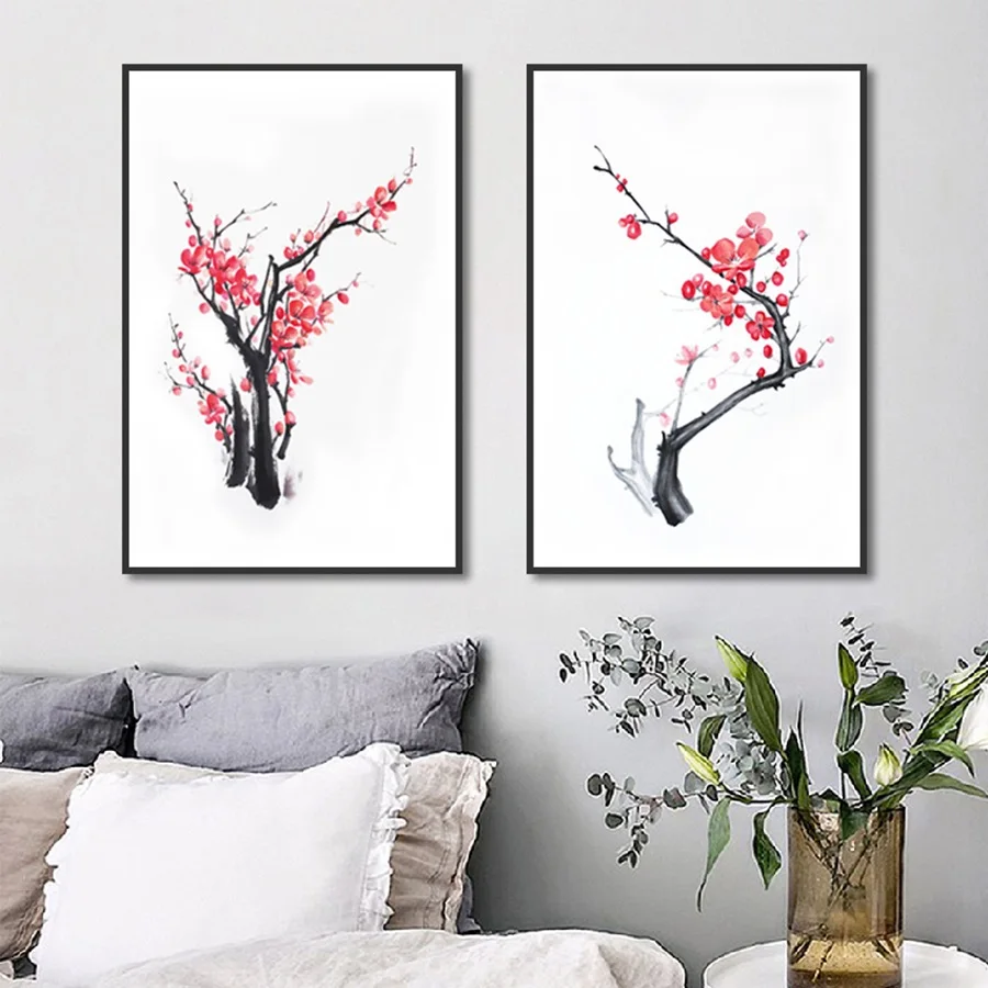 

New Chinese Simple Plum Blossom Canvas Painting Modular Wall Pictures for Living Room Modern Home Decor Art Posters and Prints