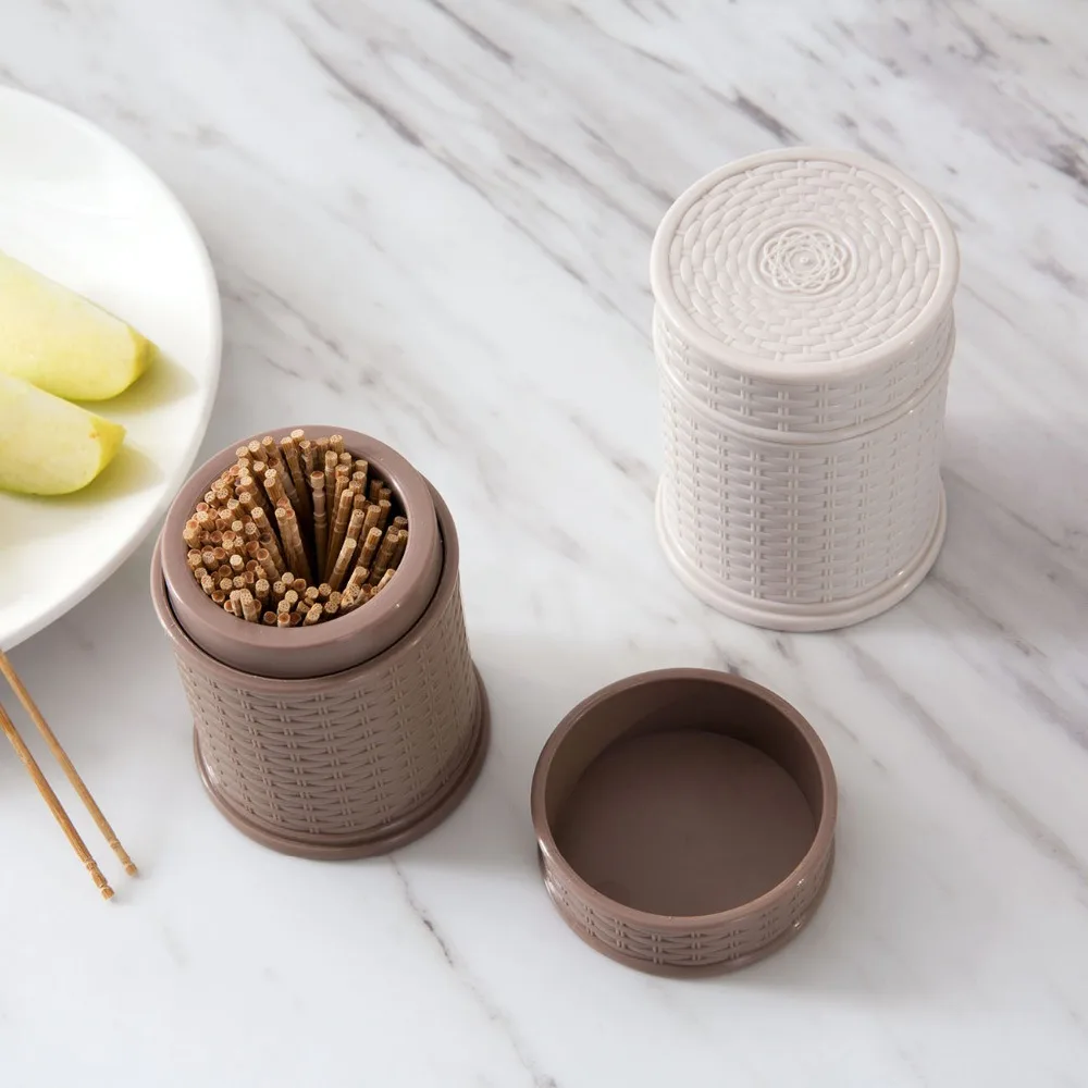 Bamboo Weave Toothpick Box With Cover Home Toothpick Holder PP Material Toothpick Container Pocket Small Toothpick Storage Box