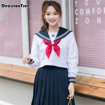 

2020 japanese school uniform class girl maid sailor cosplay escolar japones navy costume tie pleated dolly skirt full set
