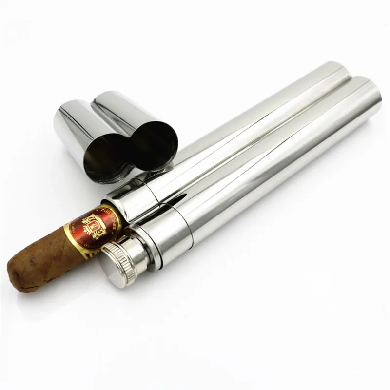 

Alalinong 304 Stainless Steel Cigar Case&Hip Flasks Cigar Box 2 Oz Hip Flask Portable Seal Moisture Tube with Funnel