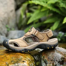 Одежда высшего качества мужские сандалии для отдыха из натуральной кожи летние крутой Легковесный повседневные пляжные ботинки ручной строчкой