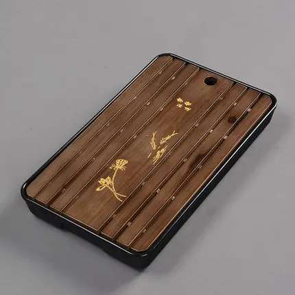 32.5x19x4cm-D Квадратный 21 см* 21 см* 2,5 см деревянный набор для чая имитация керамики чайный поднос для хранения чайного стола дренажный чайный поднос кунг-фу из твердой древесины - Цвет: 32.5x19x4cm-D