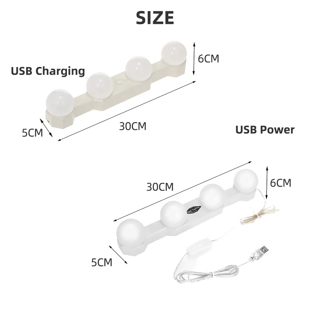 4 лампы светодиодный зеркало с подсветкой USB Перезаряжаемые Голливуд косметическое зеркало с подсветкой для макияжа Аккумуляторная Регулируемая Яркость подсветкой зеркала лампы