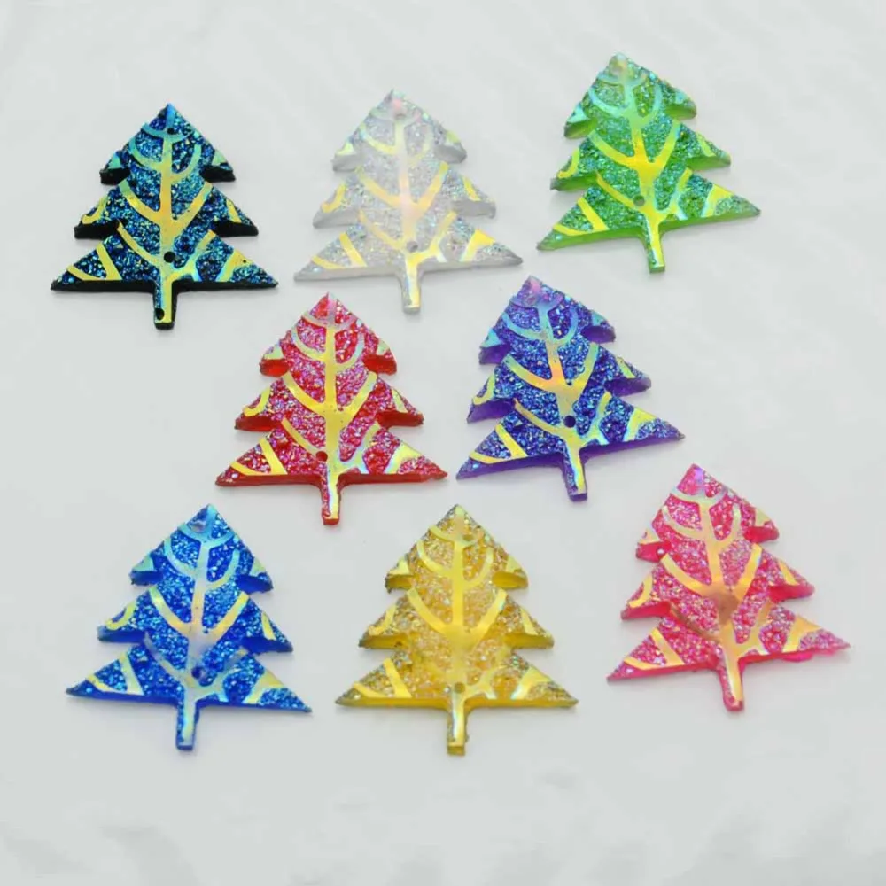 

BOLIAO DIY 20Pcs 25*25 mm AB Resin Christmas tree Appliques/Craft/Clothes Bags Decoration Home Decor 2-Hole