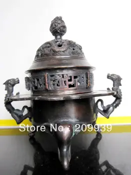 

WBY 00509 China bronze incense burner two dragon statues (A0314)