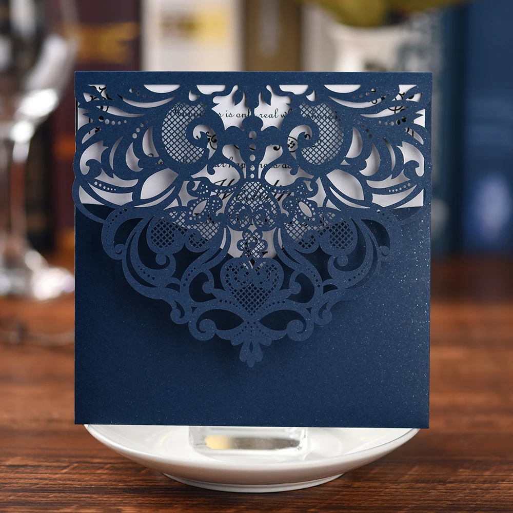  5 Packs Laser Cut cards Invitations for Wedding Glittery pocket style wedding announcement invitati - 33035283311