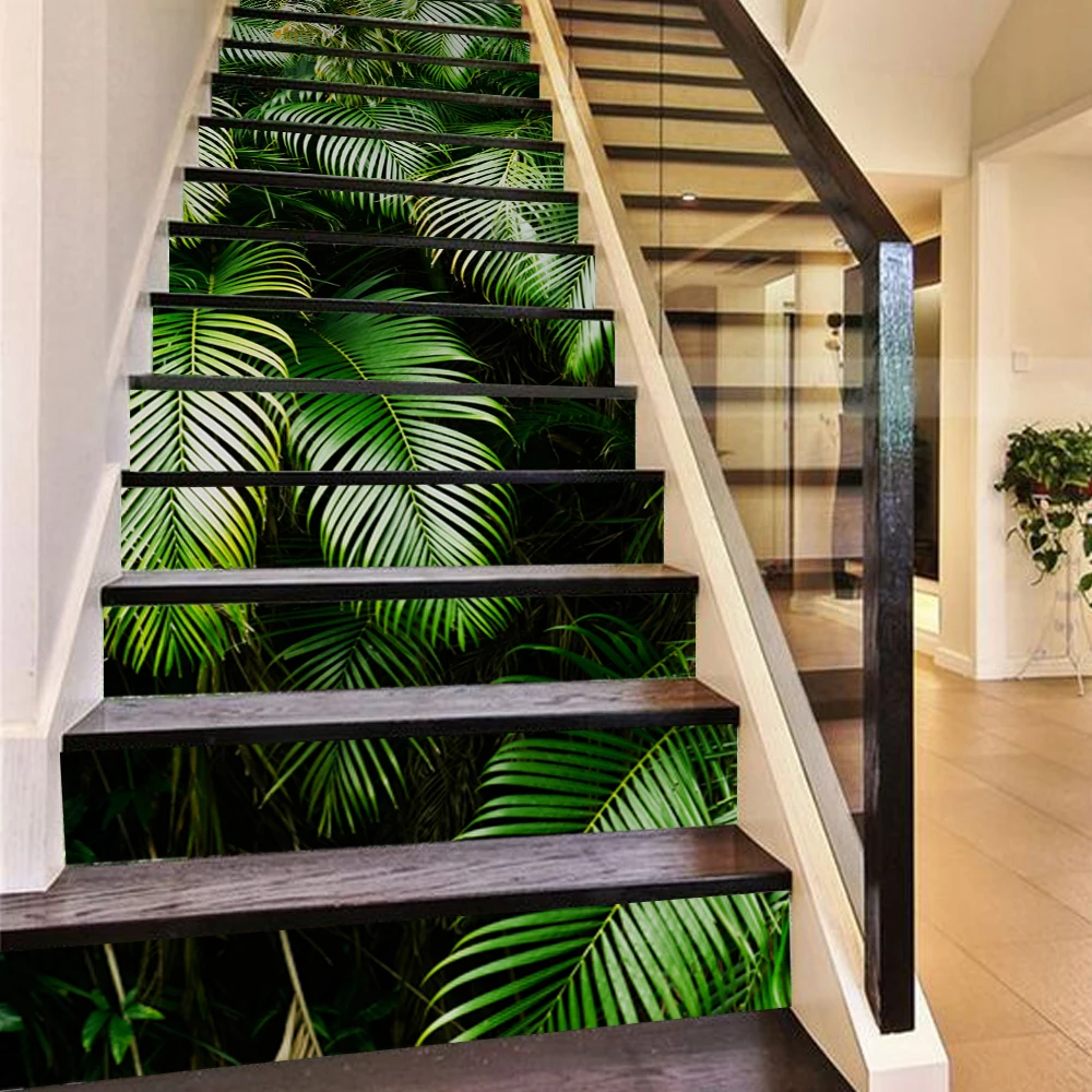 13 шт. 3D лестницы стикеры пальмовых листьев тропический лес Самоклеющиеся съемный ПВХ водостойкие обои задний план украшения дома