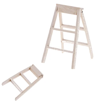 

1:12 Dollhouse Miniature Furniture Wooden Ladder Mini Wooden Step Ladder Furniture Tools DIY Micro Gift