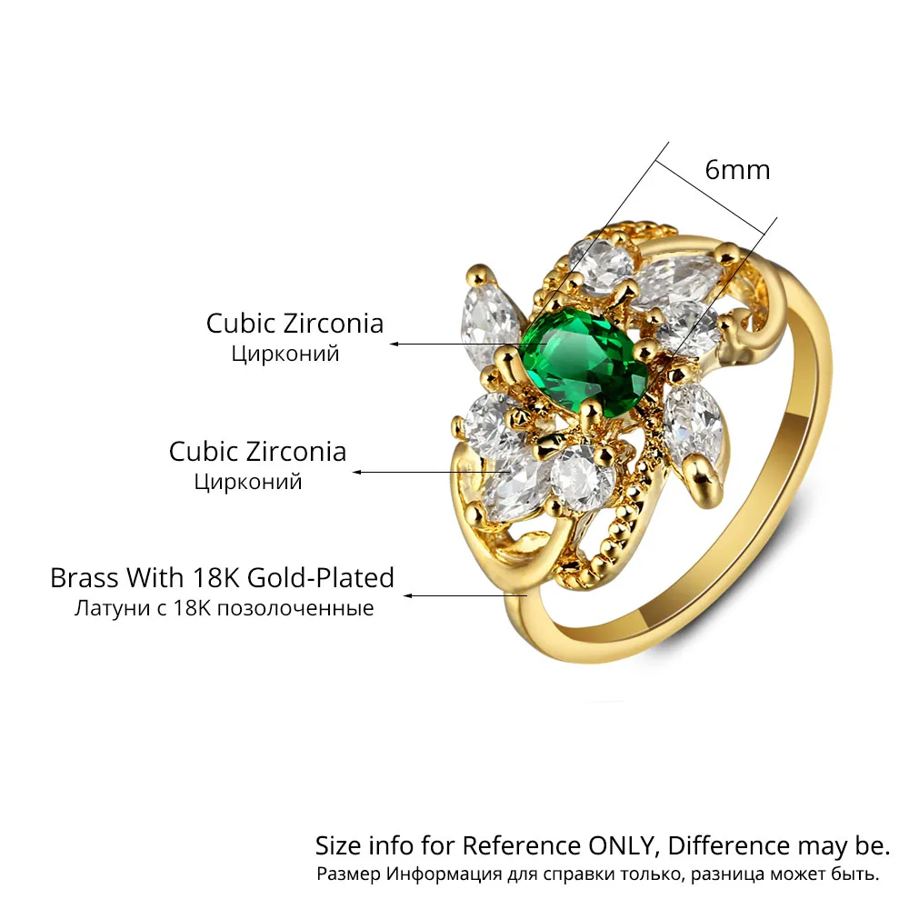 Trendy Colorful Party Accessories Gold Color Cubic Zirconia Women Ring New 2016 Best Gift for Women (JewelOra RI101851)