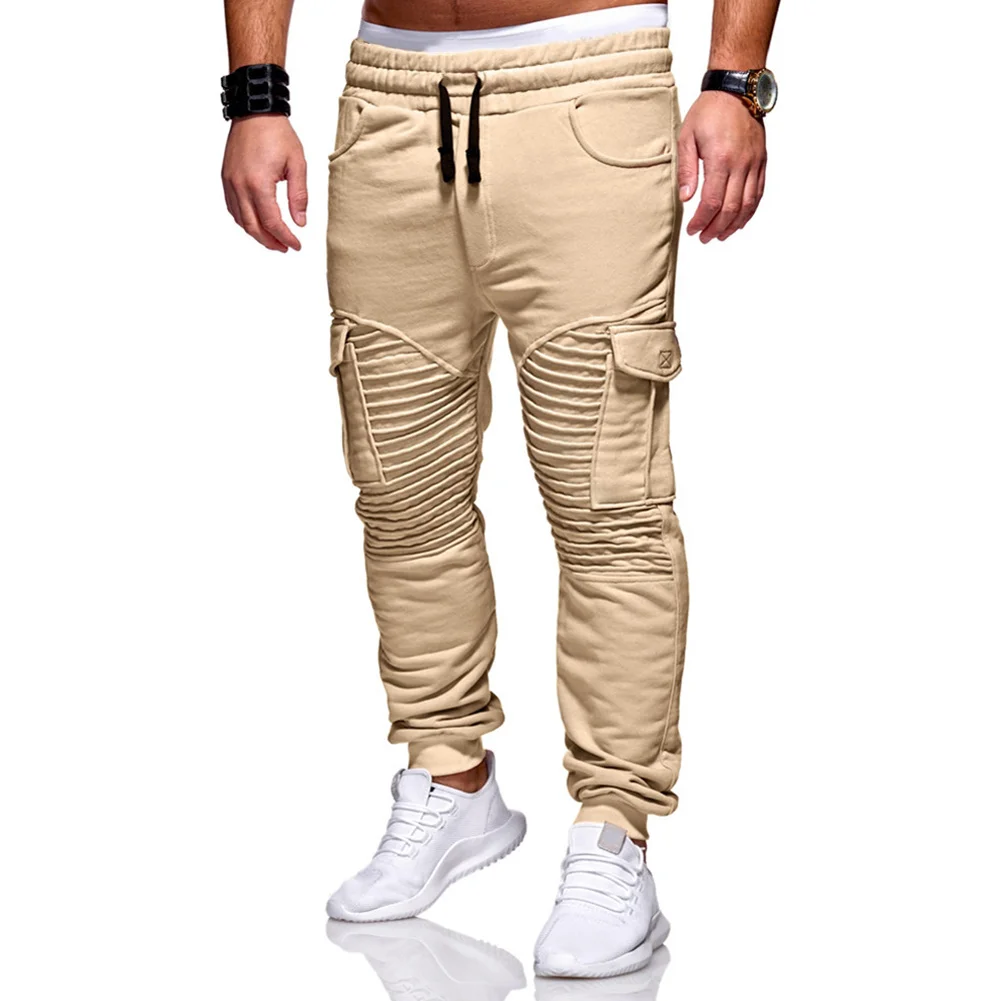 Новые популярные мужские тренировочные фитнес Лоскутные штаны со складками эластичные облегающие спортивные длинные брюки YAA99