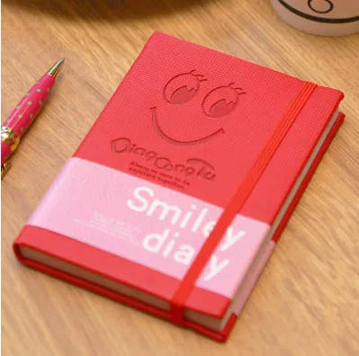 "Смайлик" Школьный Дневник, кожаный дневник, тетради, бумажный ежедневник формат А6, записная книга для офиса, школьные принадлежности, тетради и журналы - Цвет: Red
