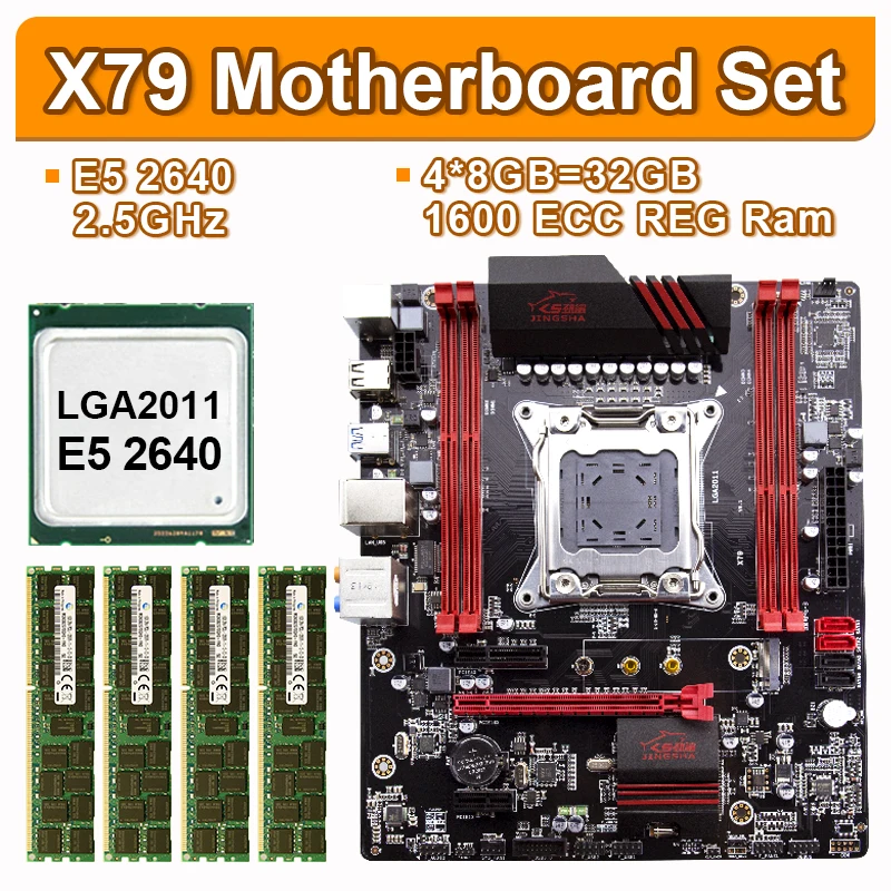 

JINGSHA X79 motherboard set with Xeon E5 2640 4x8GB 32GB 1600MHz DDR3 ECC REG memory ATX USB3.0 SATA3 PCI-E NVME M.2 SSD