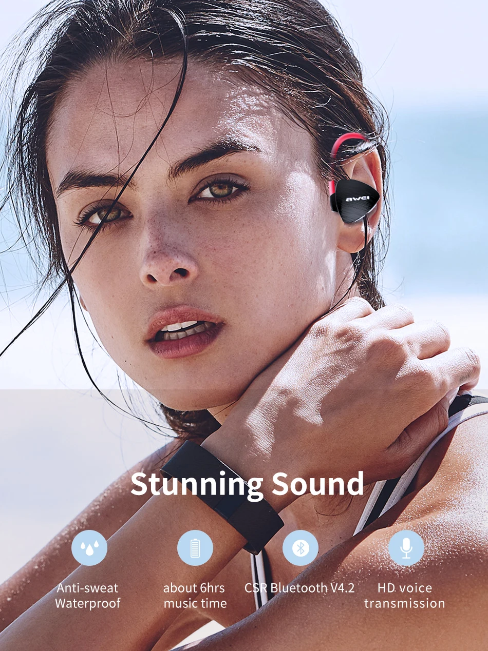 AWEI A847BL IPX4 водонепроницаемые спортивные беспроводные Bluetooth наушники CSR Chip HD Sterep Sound Neckband 17g с микрофоном для бега