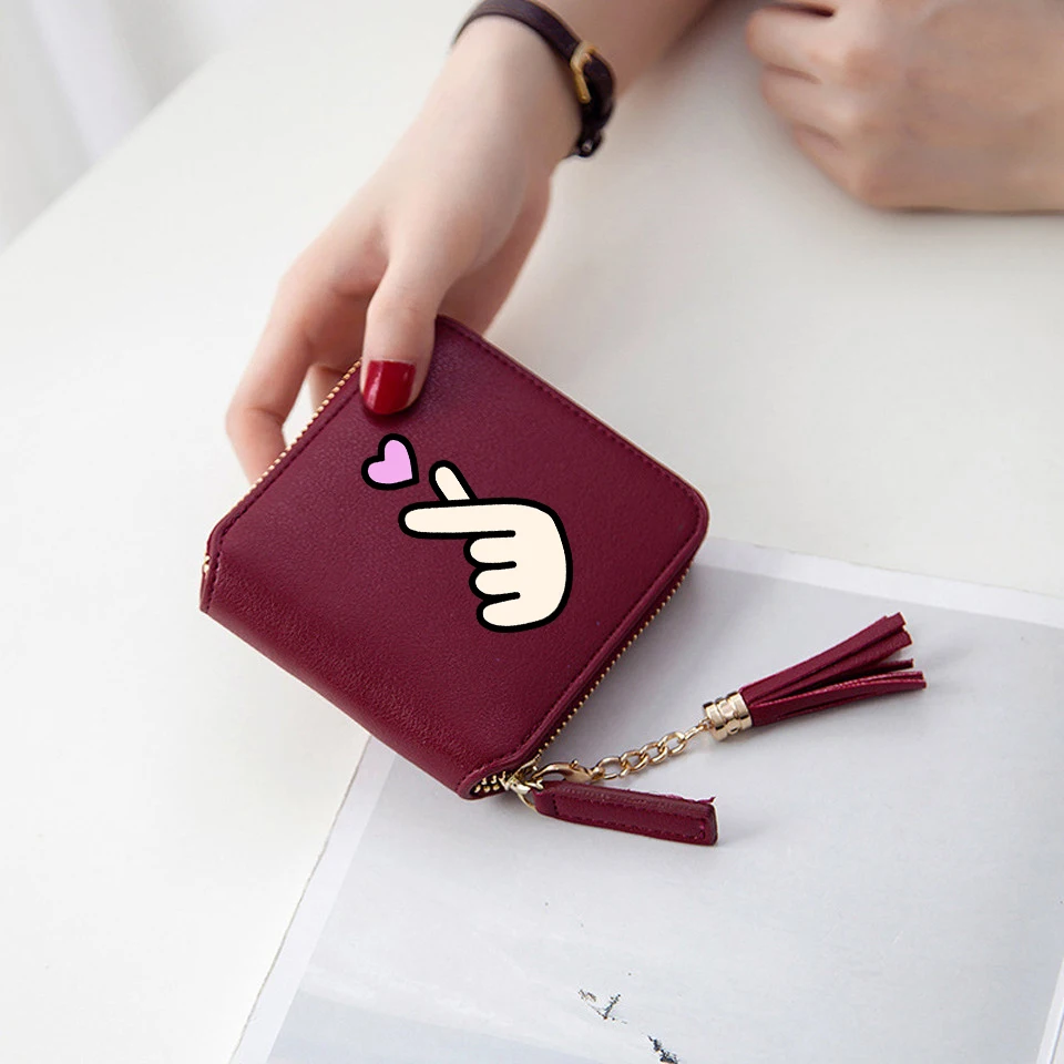 Frdun Tommy 2018 New Fashion Heart Gesture Tassel purses 3d wallet Short Zipper card wallet Girl Mini cute Bags Customize
