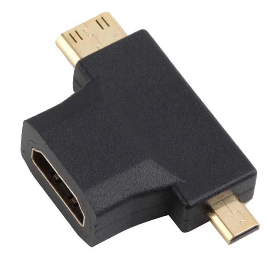 

3 in 1 Micro HDMI Male & Mini HDMI Male to HDMI 1.4 Female 90 Degree Adapter Male Connector Adaptor
