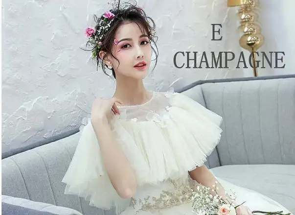 E CHAMPAGNE COLOR Современные женские кружевные тюлевые шаль, болеро Femme Topper куртки вечернее пальто Пелерина Платье невесты шаль кружевные аксессуары Болеро накидка - Цвет: E CHAMPAGNE COLOR