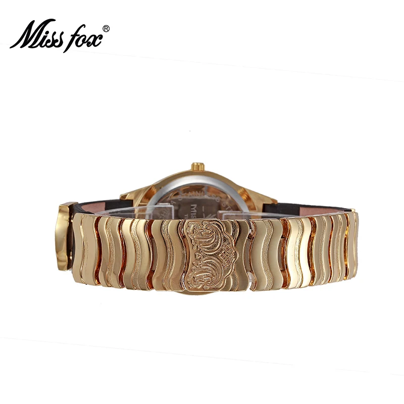 MISSFOX цветок специальные наручные часы модные повседневные Черные кожаные Ar китайские часы женские часы импортные жемчужные золотые часы