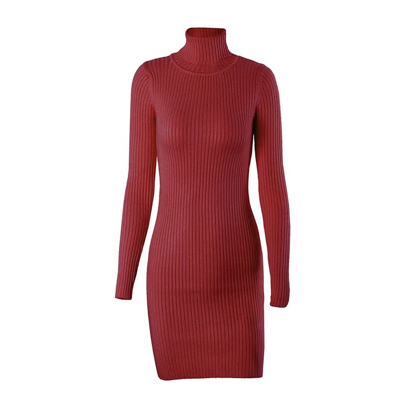 Wixra, теплое и очаровательное тонкое облегающее платье, посылка, вязаный свитер, платье с длинными рукавами, водолазка, плотное облегающее платье-свитер - Цвет: Wine Red