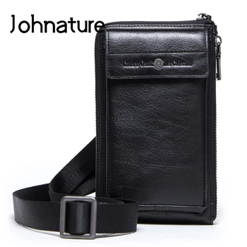

Johnature 2020 New Crazy Horse Leather Vintage Zipper & Hasp Solid Soft Versatile Chest Bags Unisex Shoulder & Messenger Bag