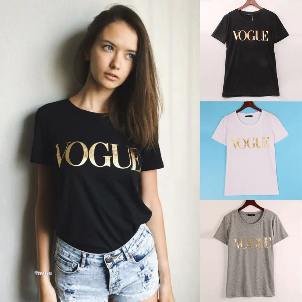 Модные топы с короткими рукавами для девочек одежда женщин Vogue футболка