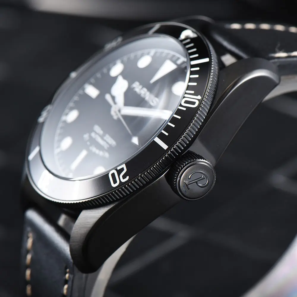  Luxury Brand parnis mens 41mm Black Dial PVD Sapphire Glass Rotating Bezel Luminous Hands Miyota Au