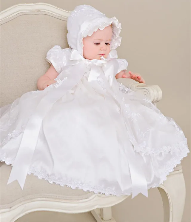 Wit Ivoor Heirloom Baby Lace Jurk Doopjurk met Bonnet Boog Sash Baby Meisjes Doop Jurk Wit Ivoor Heirloom Baby Lace Jurk Doopjurk met Bonnet Boog Sash Baby Meisjes Doop Jurk