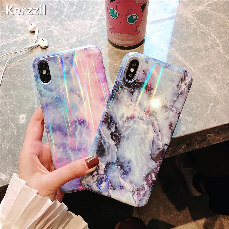 

Kerzzil Aurora laser Marble Phone Case For iPhone X XR XS Max 7 8 Plus Soft TPU Cover Cases For iPhone 8 7 6 6S Plus Back Capa