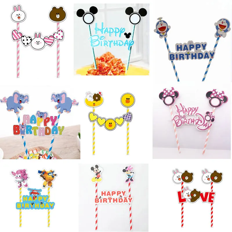 

1 set Cartoon Mickey MinnieCupcake Dogs Cake Topper Patrol Cake Flags With Paper Straw Kids Birthday Party Baking Accessories