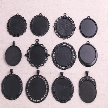 

1pcs 30*40mm Inner Size Black Plated 12 Style Big Oval Cabochon Base Setting Charms Pendant Necklace Findings