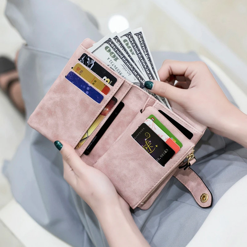 2018 Nubuck PU Leather Women's Short Wallet Bag Money Card Women's Holders Fashion Zipper Small birthday gift Soft Girl Wallet 2018 Nubuck PU Leather Women's Short Wallet Bag Money Card Women's Holders Fashion Zipper Small birthday gift Soft Girl Wallet