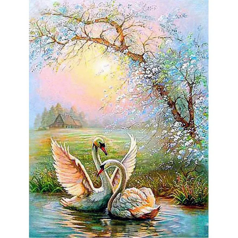 Diamond Painting Full SquareRound Drill Home Decoration Cross Stitch Mosaic Diamond Embroidery Needlework Two Swan Lover Rose (8)