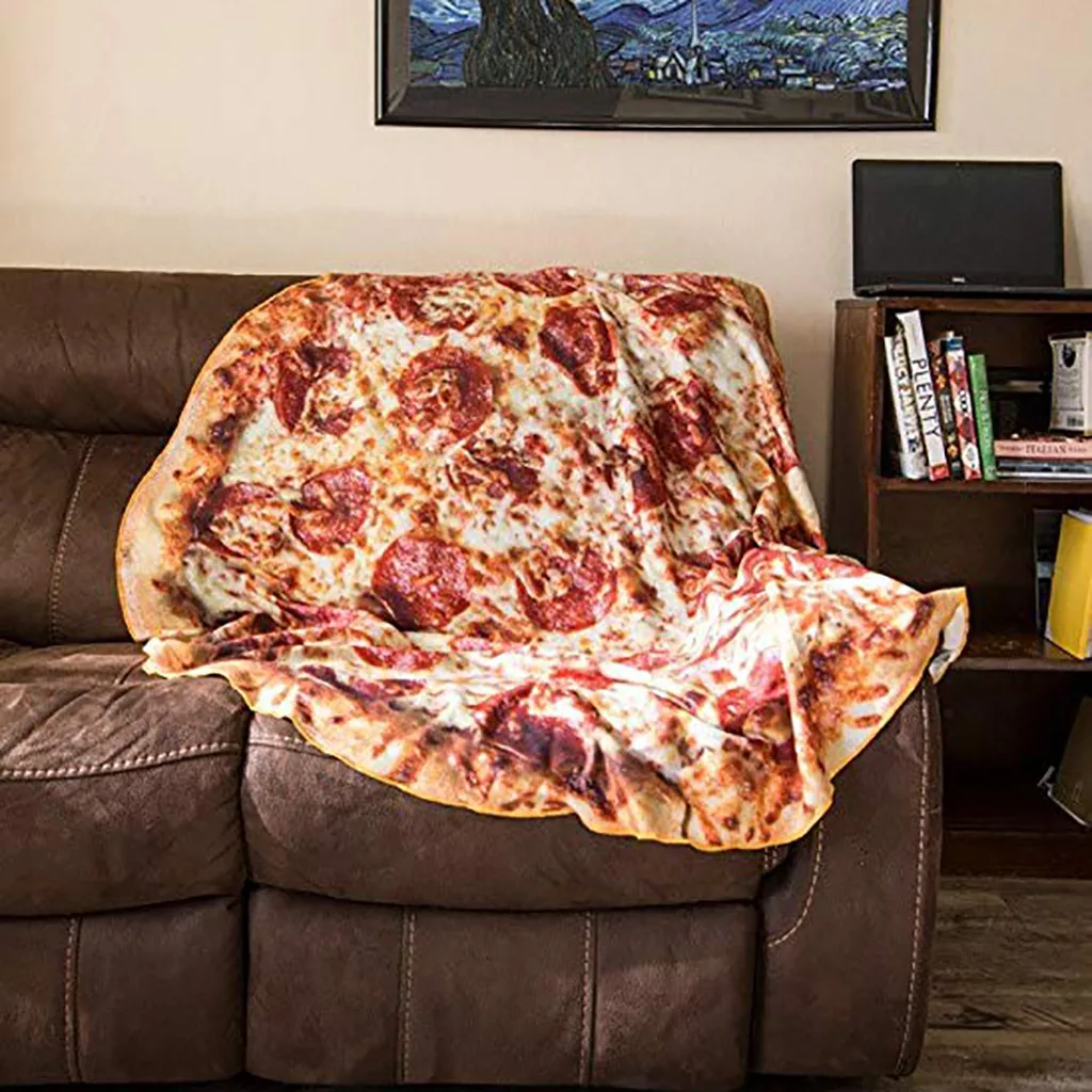 

Blanket Comfort Food 3D Creations Pizza Wrap Blanket Perfectly Round Hamburger Throw Funny Plush Bedspreads wholesale Drop Ship