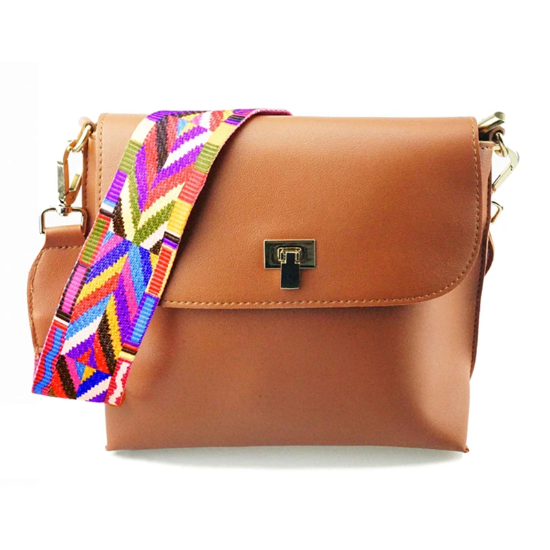

2018new design multi-function Women Leather Shoulder bags Simple Flap Sling Crossbody Messenger Bags Colorful Wide Strap Handbag