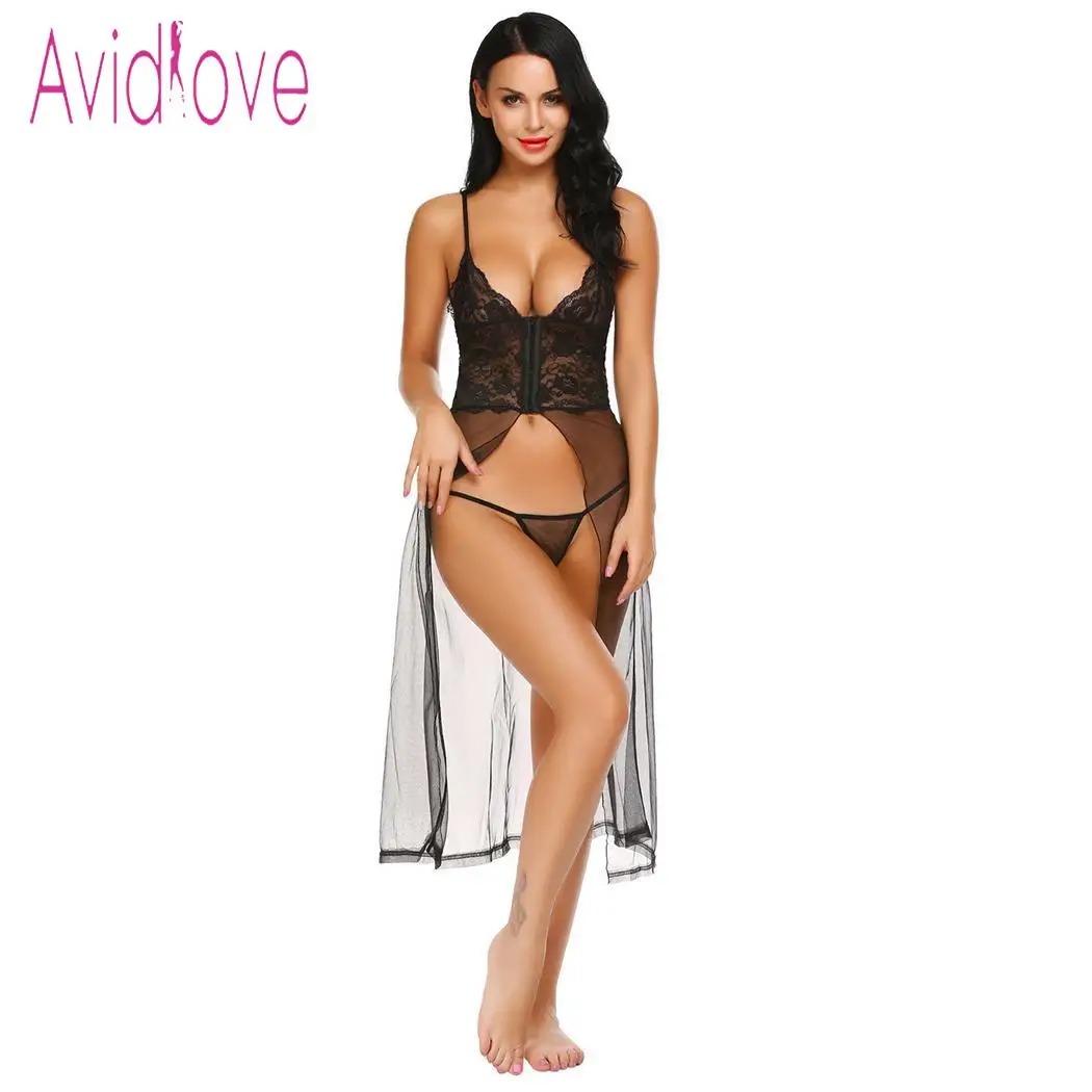 

Avidlove Women Sexy Lingerie Underwear Patchwork Lace Spaghetti Strap Chemise G-string Babydoll Pajamas Hot Costumes lenceria la