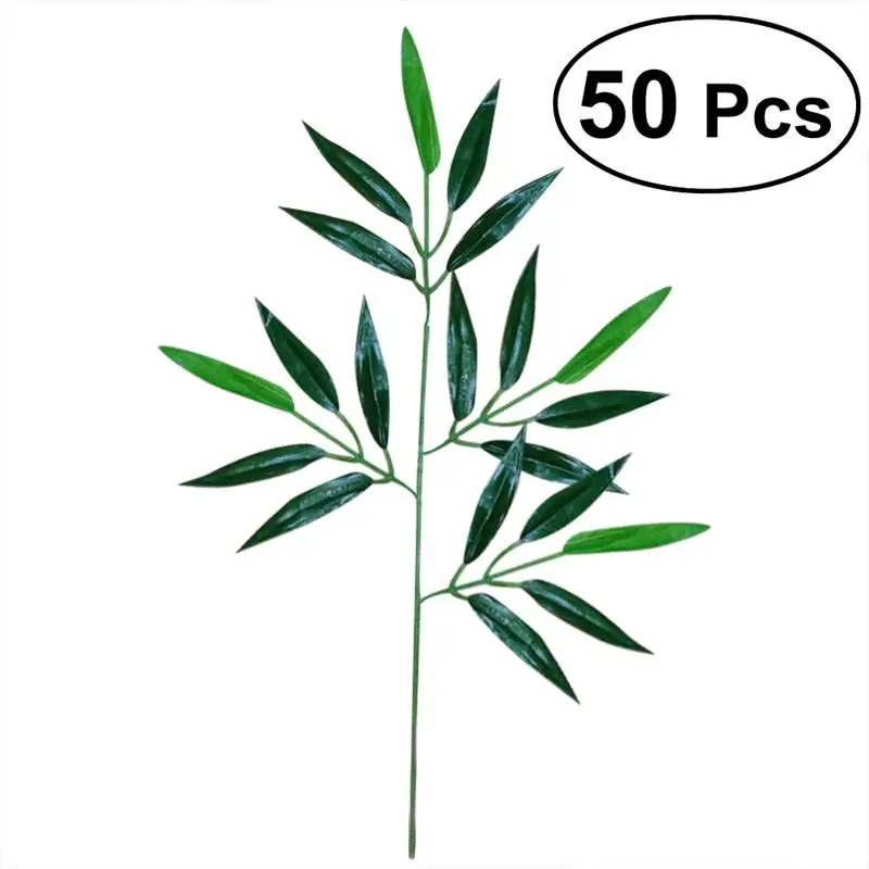 

BESTOYARD 50 PCS Artificial Green Bamboo Leaves Fake Green Plants Greenery Leaves for Office Home Beach Party Decoration