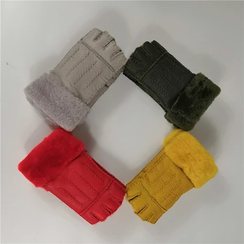 

Winter indoor office half finger true natural sheepskin gloves women's fur gloves 2018 warm multi-color office gloves