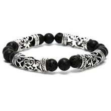 1 шт. натуральный вулканический камень нить с каменными бусинами браслет деревянный шарик аксессуары черный камень для мужчин/для женщин ювелирные изделия подарок