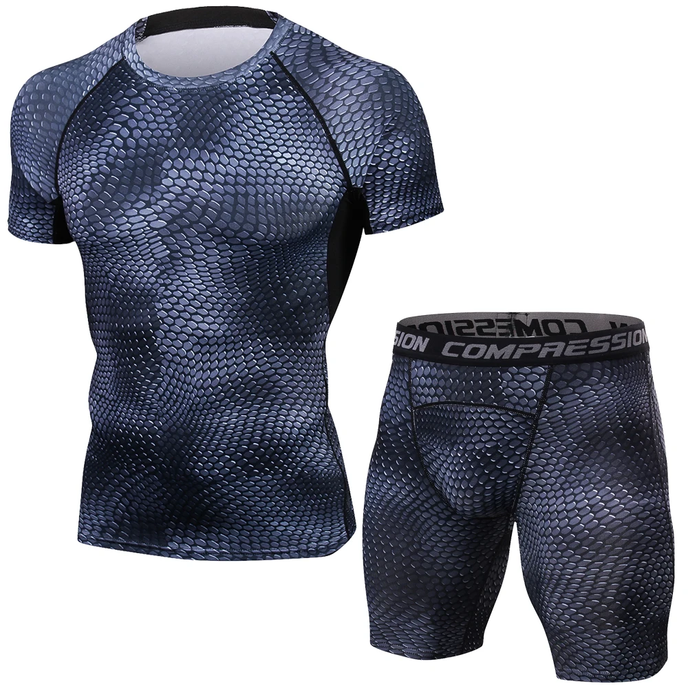 

Snake 3D Tracksuit Mens Suits BodyBuilding Shirts Shorts Tight Set Men Clothing Quick Dry Men's Sportswear