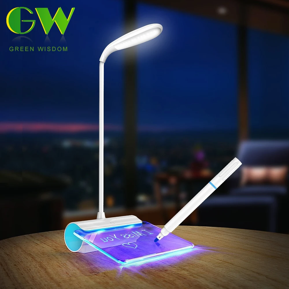 

LED Desk Lamp USB Rechargeable Touch Switch Dimmable Table Lamps Creative Eye Protection Night Light with Message Board for Kids