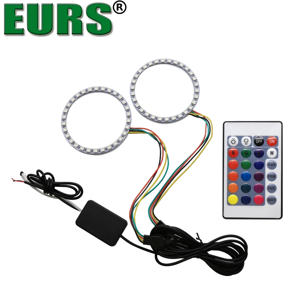 EURS TM Car Angle eyes light 5050 smd Multi Color Led RGB lights 80mm 90mm With