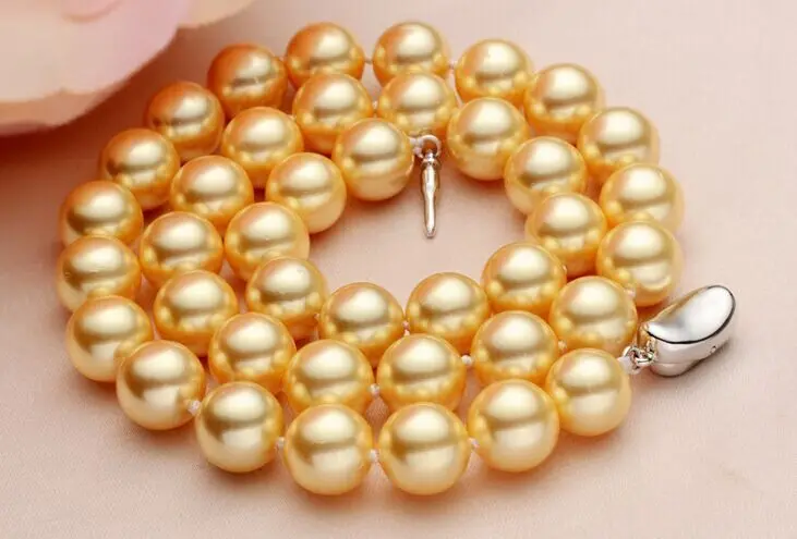 

Top Huge18"12mm natural south sea genuine GOLD round pearl necklace gh818